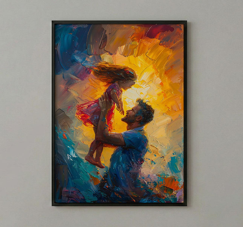 Father And Child Art Print, Father's Day Gift Decor - Summer Silhouette Poster