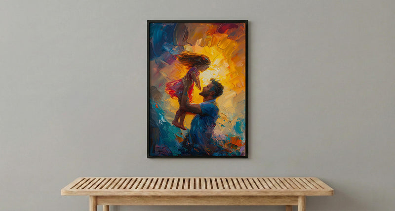 Father And Child Art Print, Father's Day Gift Decor - Summer Silhouette Poster