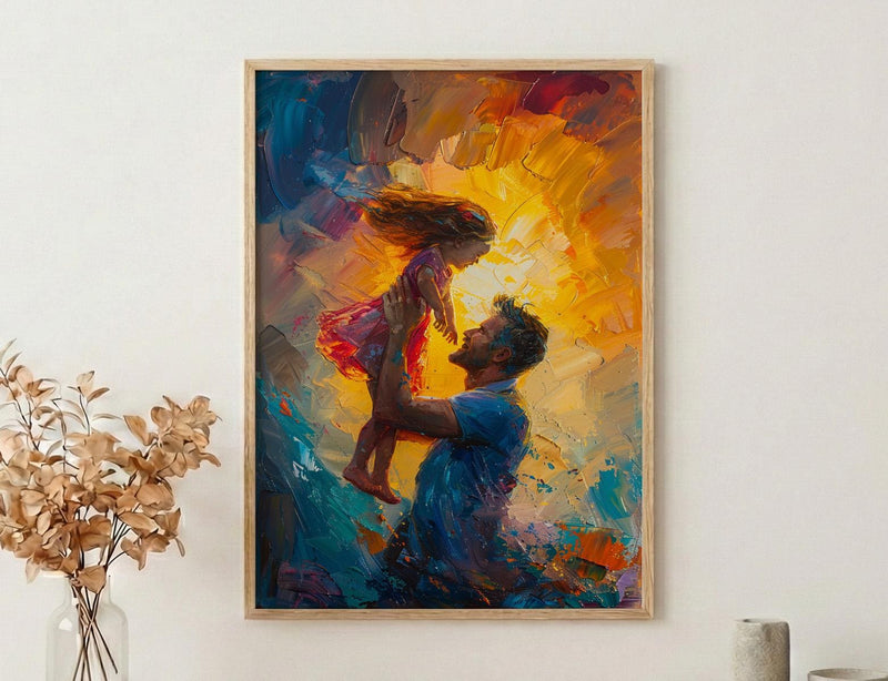 Father And Child Art Print, Father's Day Gift Decor - Summer Silhouette Poster