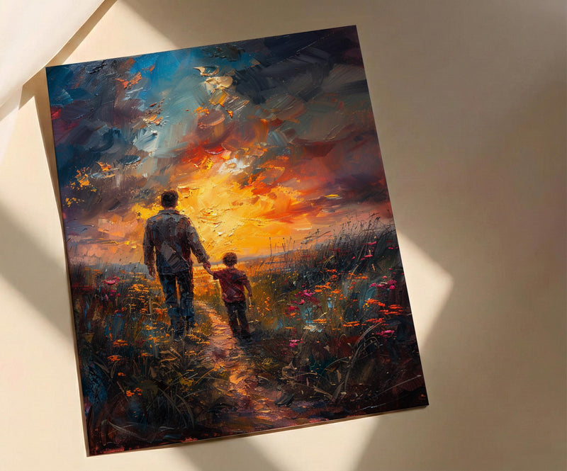 Father And Son Wall Art, Walking Together Decor - Sunset Country Print