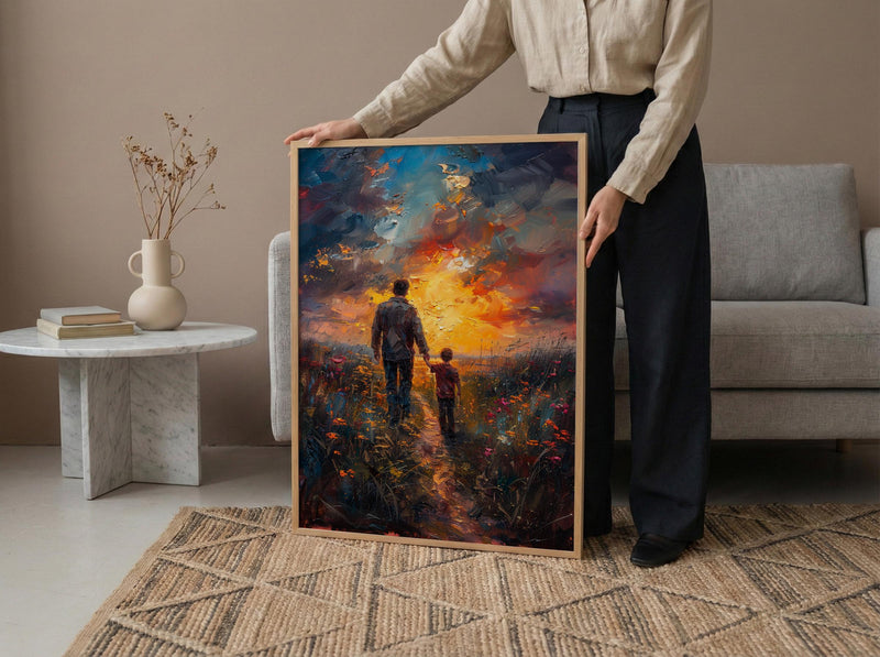 Father And Son Wall Art, Walking Together Decor - Sunset Country Print