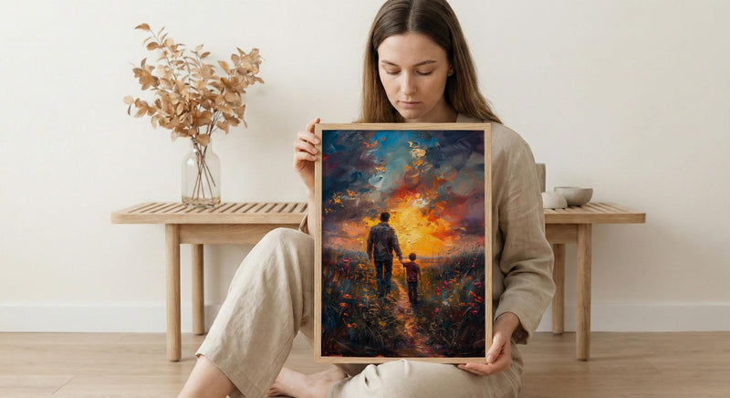 Father And Son Wall Art, Walking Together Decor - Sunset Country Print