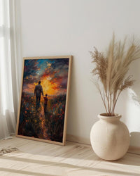 Father And Son Wall Art, Walking Together Decor - Sunset Country Print