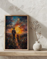 Father And Son Wall Art, Walking Together Decor - Sunset Country Print