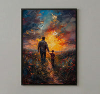 Father And Son Wall Art, Walking Together Decor - Sunset Country Print