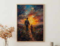 Father And Son Wall Art, Walking Together Decor - Sunset Country Print