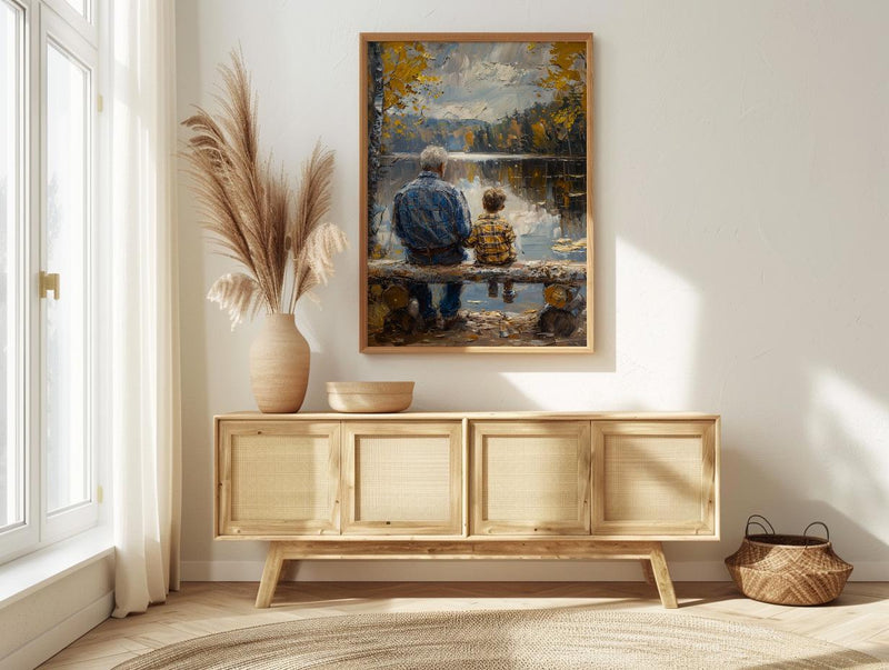 Grandfather And Grandson Poster, Fishing Lake Decor - Grandpa Gift Art
