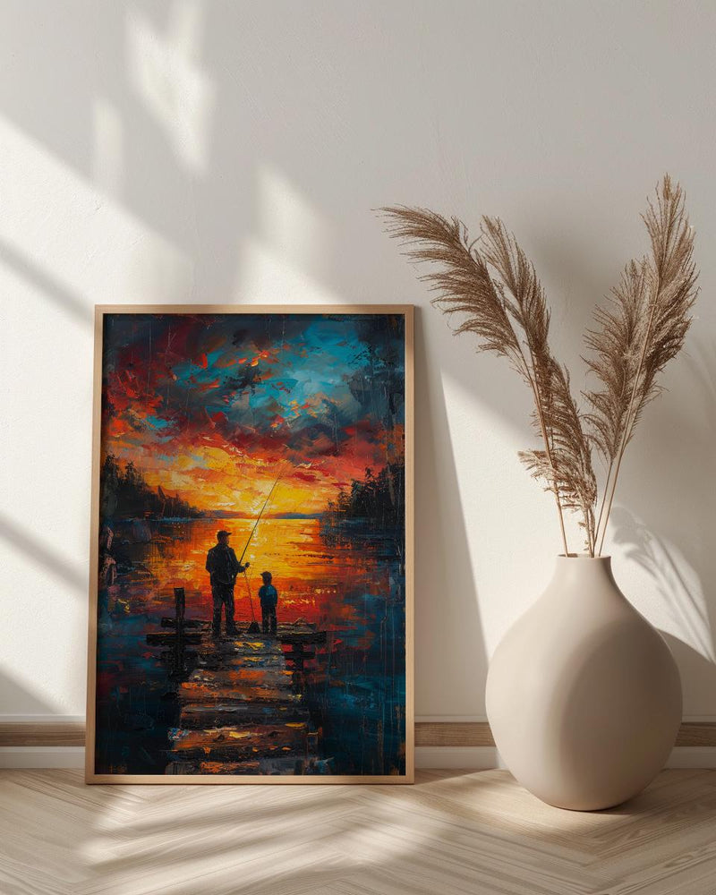 Father And Son Fishing Wall Art, Lake Dock Decor - Rustic Outdoor Print