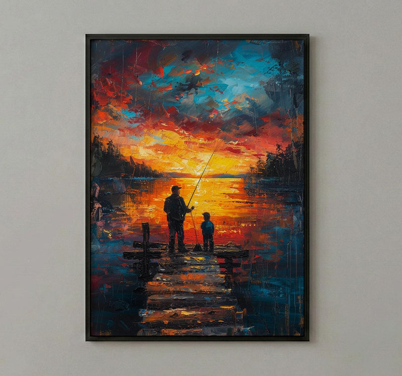 Father And Son Fishing Wall Art, Lake Dock Decor - Rustic Outdoor Print