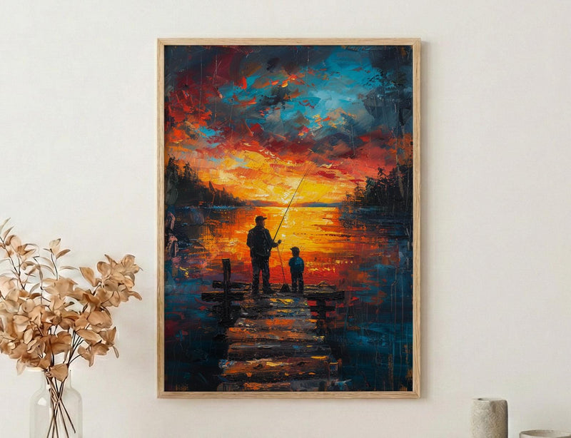 Father And Son Fishing Wall Art, Lake Dock Decor - Rustic Outdoor Print