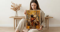 Father Carrying Child Poster, Autumn Park Decor - Peaceful Family Art