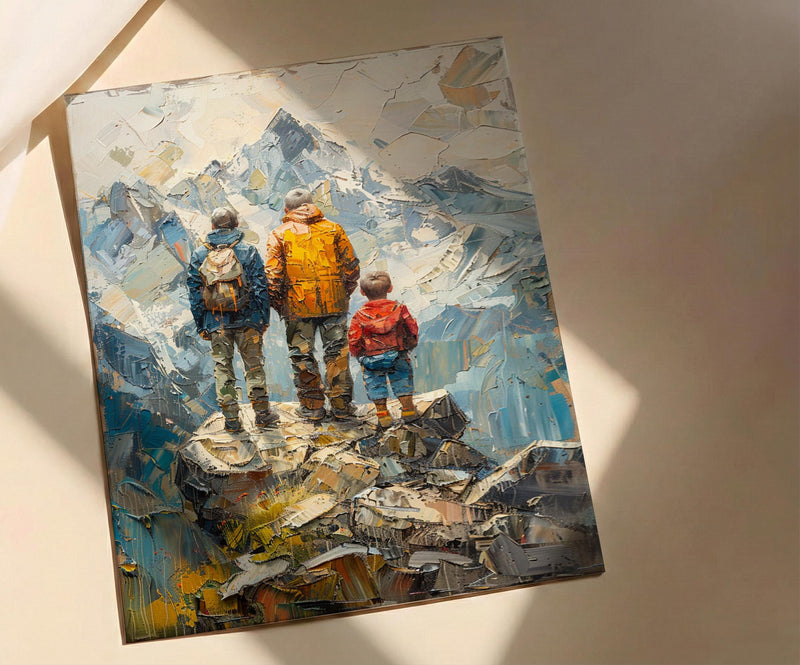 Three Generations Men Art Print, Grandfather Father Son Decor - Mountain Poster