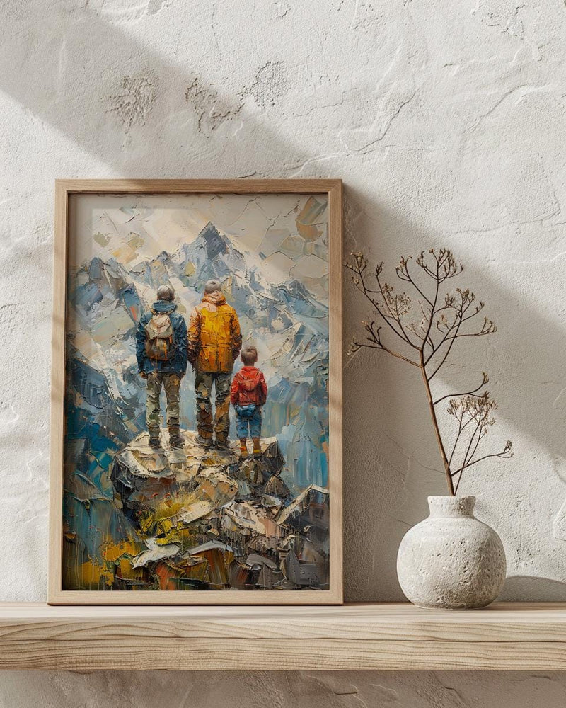 Three Generations Men Art Print, Grandfather Father Son Decor - Mountain Poster