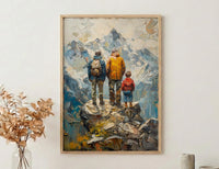 Three Generations Men Art Print, Grandfather Father Son Decor - Mountain Poster