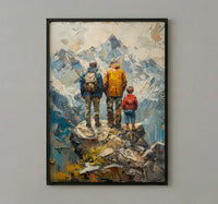 Three Generations Men Art Print, Grandfather Father Son Decor - Mountain Poster