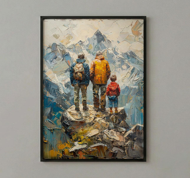Three Generations Men Art Print, Grandfather Father Son Decor - Mountain Poster