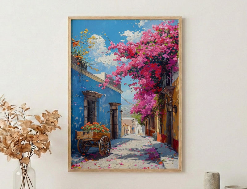 San Miguel Art Print, Pink Floral Decor - Bougainvillea Street
