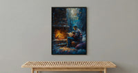Father Reading Book Wall Art, Cozy Fireplace Decor - Family Storytime Print