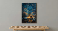Father And Son Campfire Poster, Twilight Forest Decor - Outdoor Adventure Art