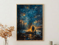 Father And Son Campfire Poster, Twilight Forest Decor - Outdoor Adventure Art