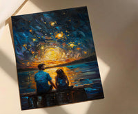 Watching Stars Wall Art, Father And Daughter Decor - Night Sky Landscape Print
