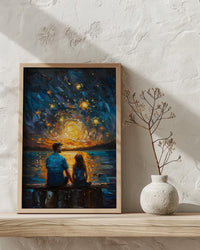 Watching Stars Wall Art, Father And Daughter Decor - Night Sky Landscape Print