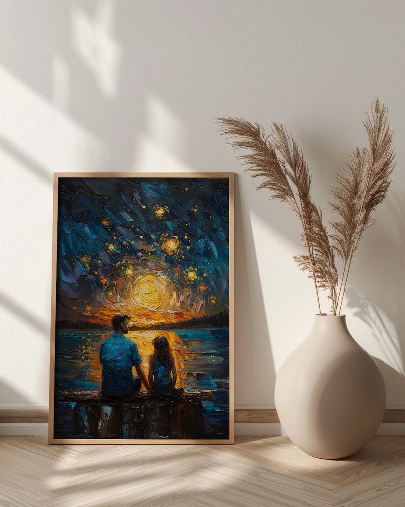 Watching Stars Wall Art, Father And Daughter Decor - Night Sky Landscape Print