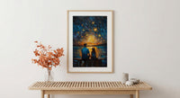 Watching Stars Wall Art, Father And Daughter Decor - Night Sky Landscape Print
