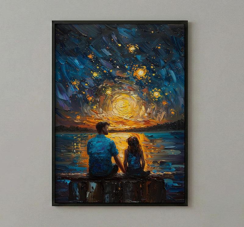 Watching Stars Wall Art, Father And Daughter Decor - Night Sky Landscape Print