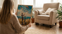 Flying A Kite Poster, Father And Son Decor - Windy Day Landscape Art