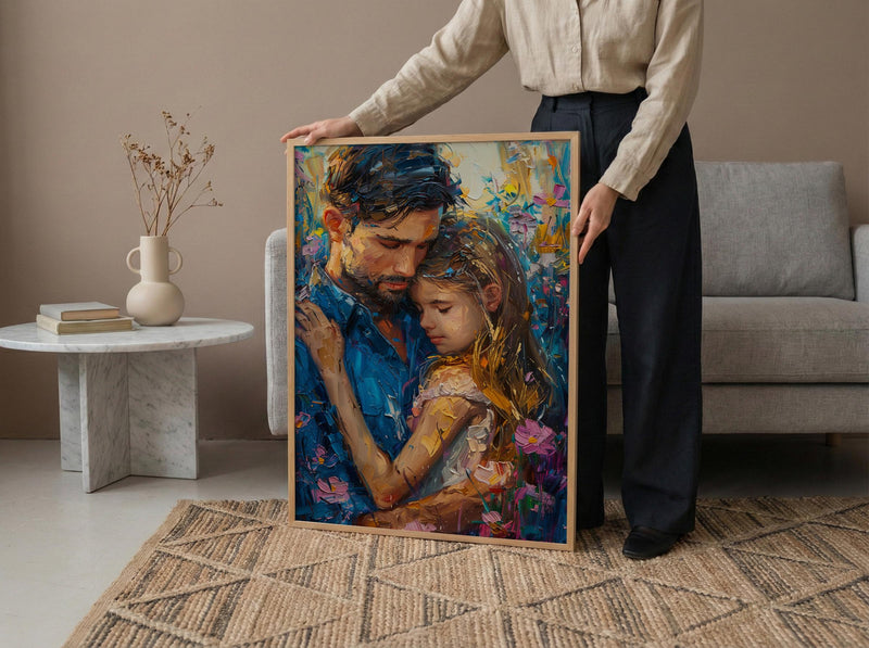 Comforting Child Poster, Father Support Decor - Emotional Family Wall Art