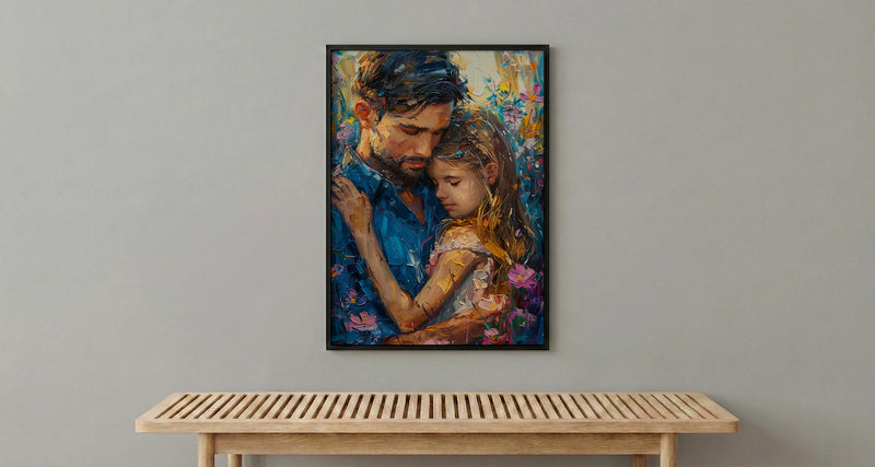 Comforting Child Poster, Father Support Decor - Emotional Family Wall Art