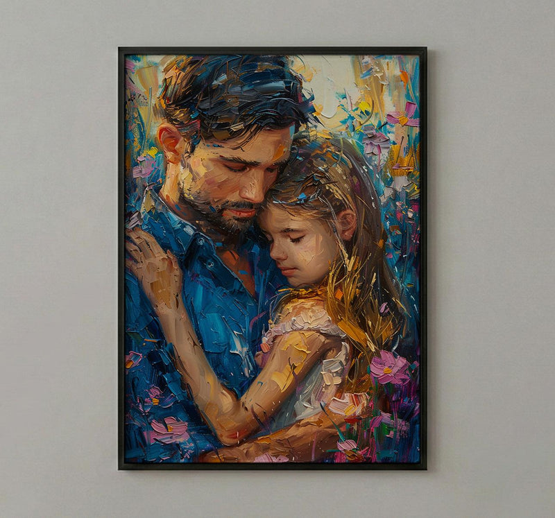 Comforting Child Poster, Father Support Decor - Emotional Family Wall Art