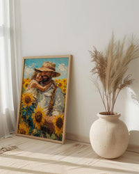 Sunflower Field Art Print, Father And Child Decor - Joyful Summer Poster