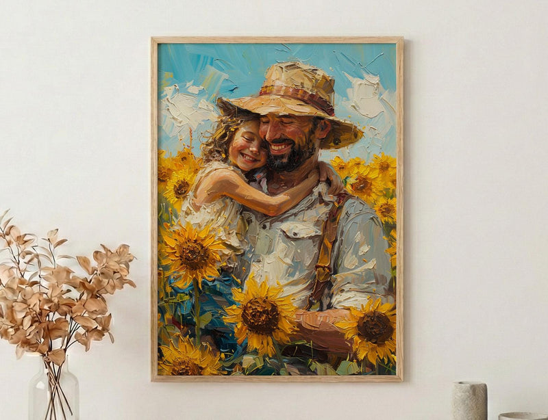 Sunflower Field Art Print, Father And Child Decor - Joyful Summer Poster