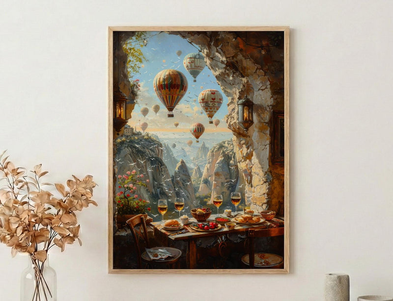 Cappadocia Window Wall Art, Hot Air Balloon Decor - Sunrise Stone Room