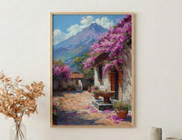 Antigua Art Print, Guatemala Spring Wall Decor - Bougainvillea Volcano