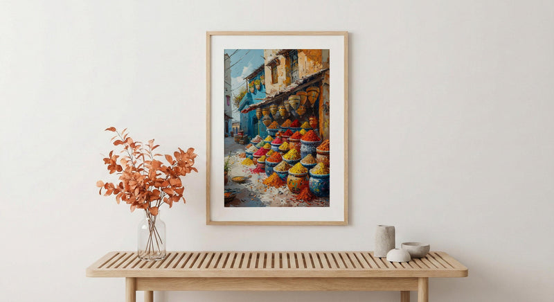 African Market Art Print, Spice Stall Decor - Summer Street Landscape