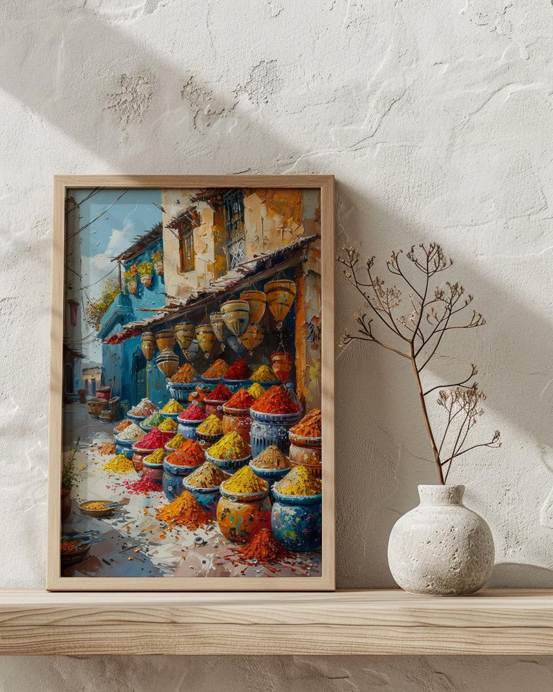African Market Art Print, Spice Stall Decor - Summer Street Landscape