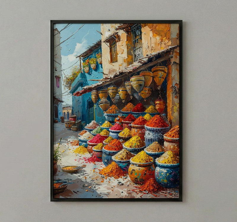 African Market Art Print, Spice Stall Decor - Summer Street Landscape