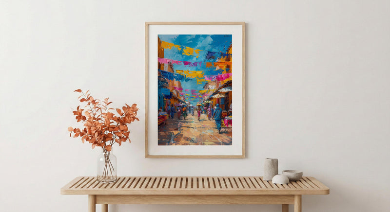 African Market Poster, Kente Cloth Decor - Colorful Textile Art