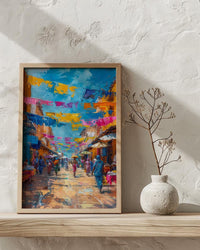 African Market Poster, Kente Cloth Decor - Colorful Textile Art