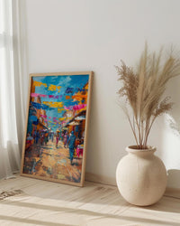 African Market Poster, Kente Cloth Decor - Colorful Textile Art