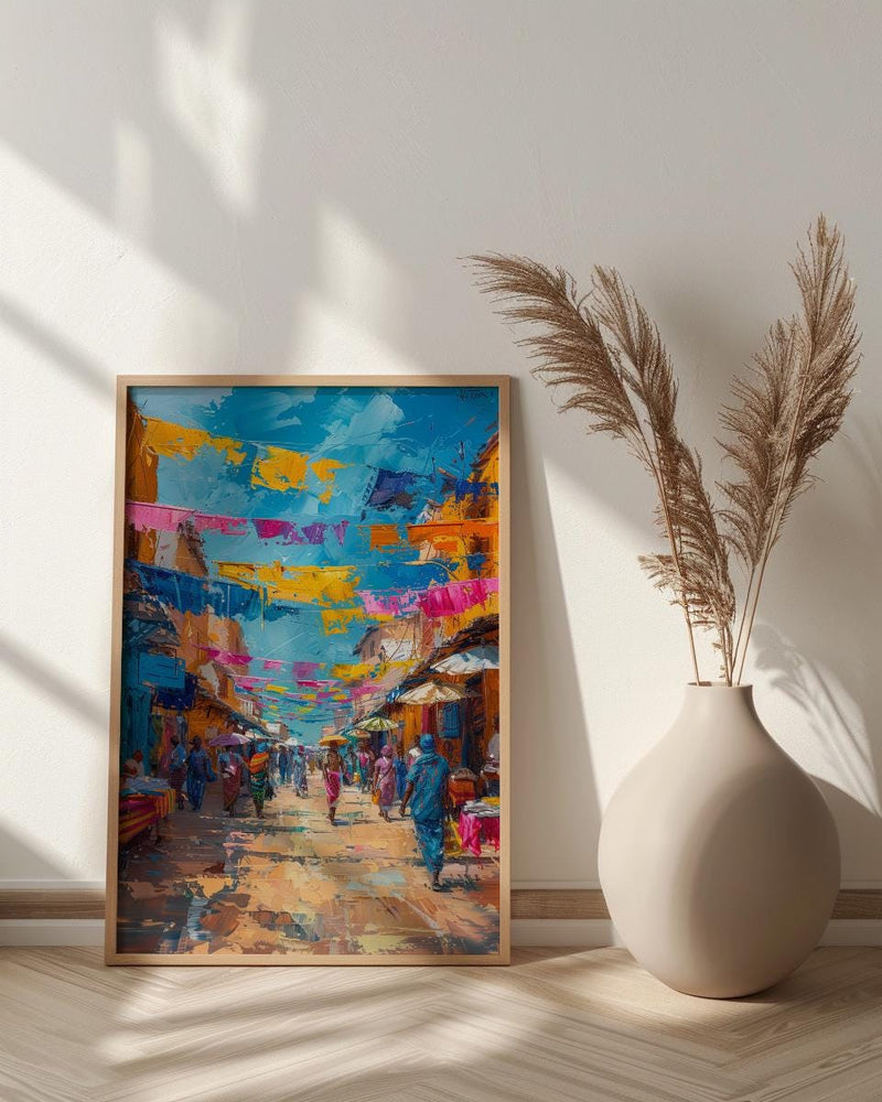 African Market Poster, Kente Cloth Decor - Colorful Textile Art