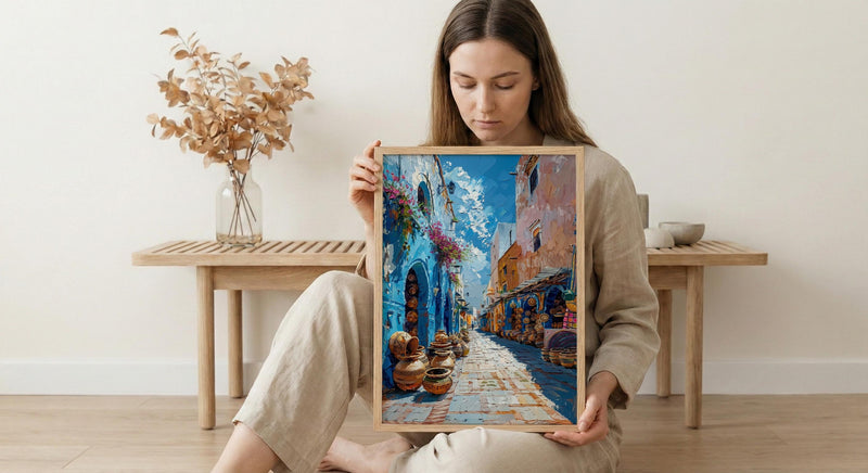African Alley Art Print, Terracotta Village Decor - Sun Drenched Market