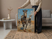 Zebra Herd Poster, African River Decor - Summer Wildlife Art