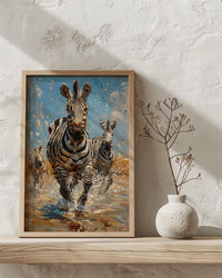 Zebra Herd Poster, African River Decor - Summer Wildlife Art