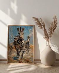 Zebra Herd Poster, African River Decor - Summer Wildlife Art