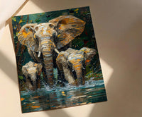 African Elephant Art Print, Lush Lake Decor - Summer Nature Landscape