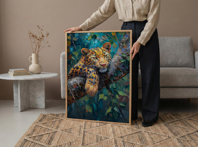 Leopard Wall Art, African Jungle Wall Decor - Golden Sunlight Landscape